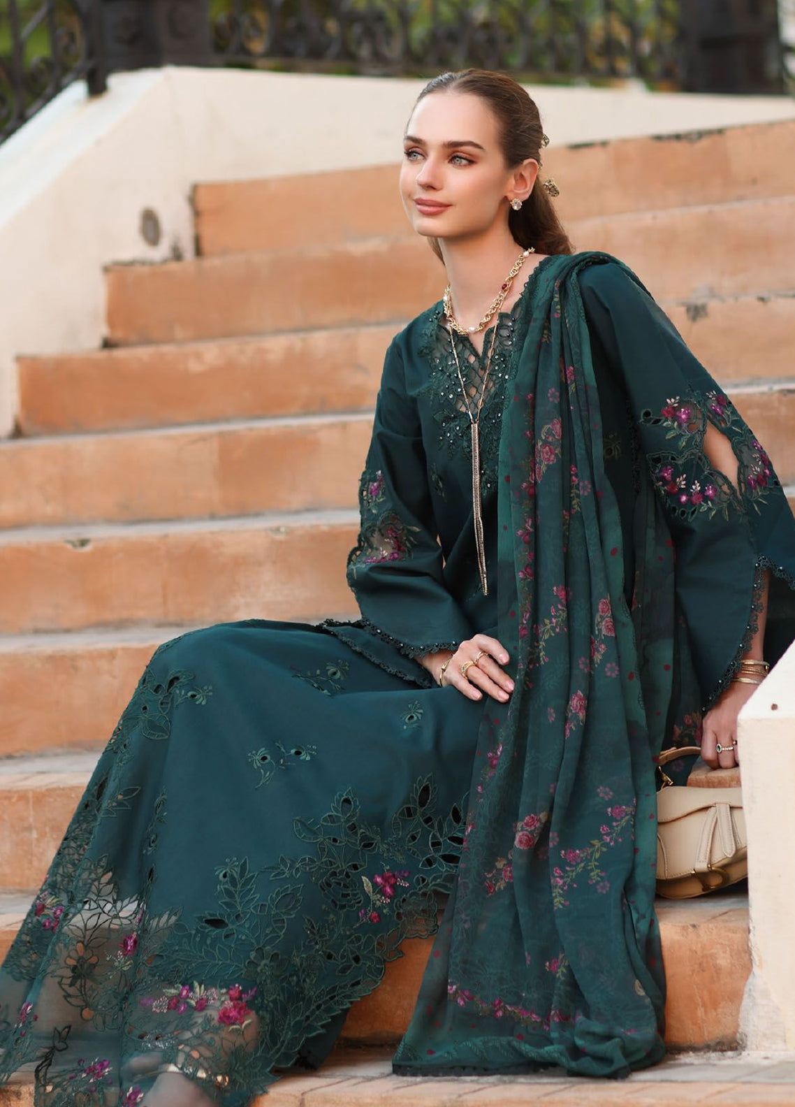 Noor By Saadia Asad Luxury Embroidered Lawn 3 Piece Unstitched Suit NSA26ELP D-5A TEAL GROVE Noor By Saadia Asad Luxury Embroidered Lawn 3 Piece Unstitched Suit NSA26ELP D-5A TEAL GROVE