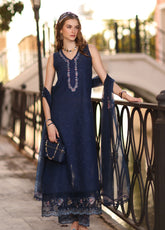 Noor By Saadia Asad Luxury Embroidered Lawn 3 Piece Unstitched Suit NSA26ELP D-6A IMPERIAL BLUE