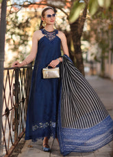 Noor By Saadia Asad Luxury Embroidered Lawn 3 Piece Unstitched Suit NSA26ELP D-7B SAPPHIRE BLUE