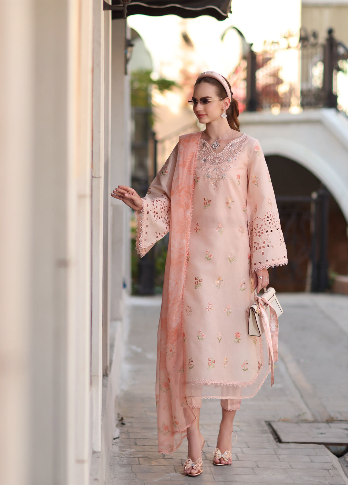 Noor By Saadia Asad Luxury Embroidered Lawn 3 Piece Unstitched Suit NSA26ELP D-8B PEACH BLUSH Noor By Saadia Asad Luxury Embroidered Lawn 3 Piece Unstitched Suit NSA26ELP D-8B PEACH BLUSH