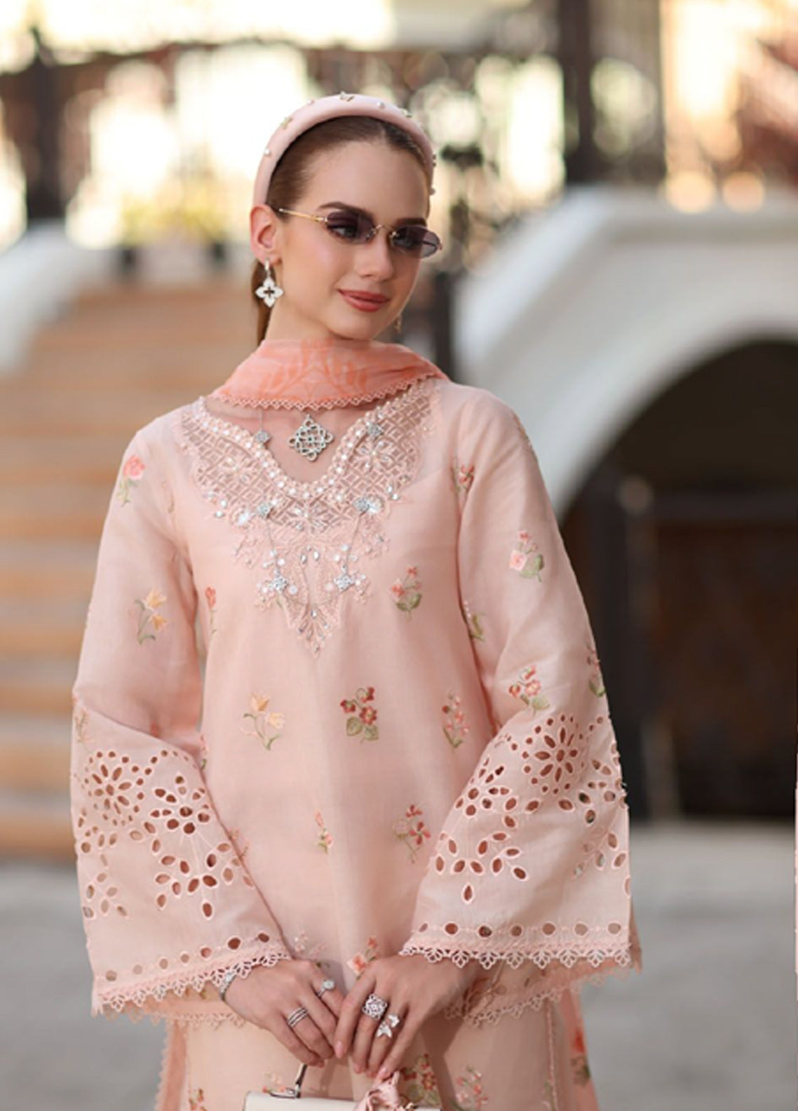 Noor By Saadia Asad Luxury Embroidered Lawn 3 Piece Unstitched Suit NSA26ELP D-8B PEACH BLUSH Noor By Saadia Asad Luxury Embroidered Lawn 3 Piece Unstitched Suit NSA26ELP D-8B PEACH BLUSH