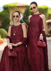 Noor By Saadia Asad Luxury Embroidered Schiffli Laserkari Lawn 3 Piece Unstitched Suit NSA26ELSL D-12 Amalfi Rouge