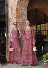 Noor By Saadia Asad Luxury Embroidered Schiffli Laserkari Lawn 3 Piece Unstitched Suit NSA26ELSL D-1 Rose Allure