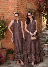 Noor By Saadia Asad Luxury Embroidered Schiffli Laserkari Lawn 3 Piece Unstitched Suit NSA26ELSL D-3 Espresso Rose