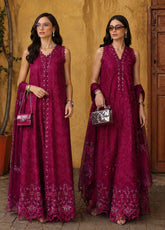 Noor By Saadia Asad Luxury Embroidered Schiffli Laserkari Lawn 3 Piece Unstitched Suit NSA26ELSL D-4 Fuchia Elegance