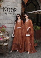 Noor By Saadia Asad Luxury Embroidered Schiffli Laserkari Lawn 3 Piece Unstitched Suit NSA26ELSL D-6 Amber Rustique