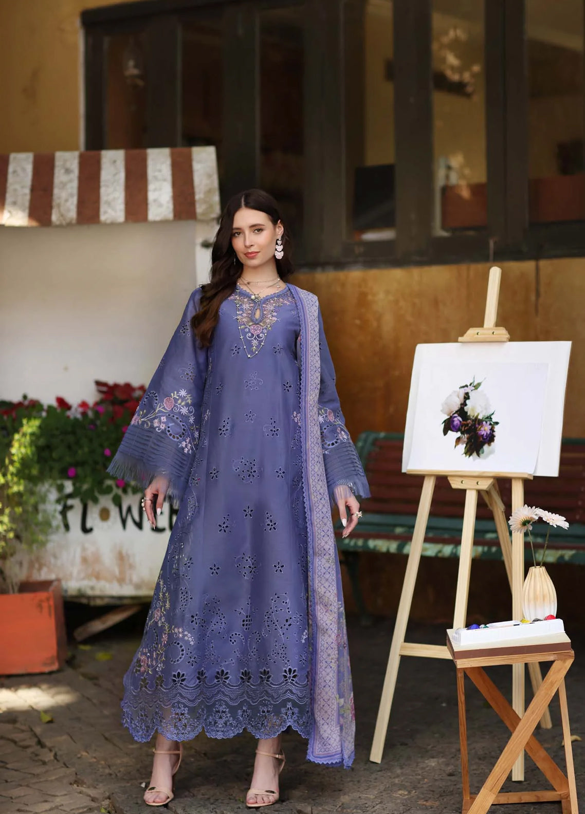 Noor By Saadia Asad Luxury Embroidered Schiffli Laserkari Lawn 3 Piece Unstitched Suit NSA26ELSL D-9 Tropical indigo Noor By Saadia Asad Luxury Embroidered Schiffli Laserkari Lawn 3 Piece Unstitched Suit NSA26ELSL D-9 Tropical indigo