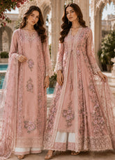 Noor By Saadia Asad Nooriyah Luxury Embroidered Chiffon 3 Piece Unstitched Suit NSA26NLEC D-02 STAIN ROSE