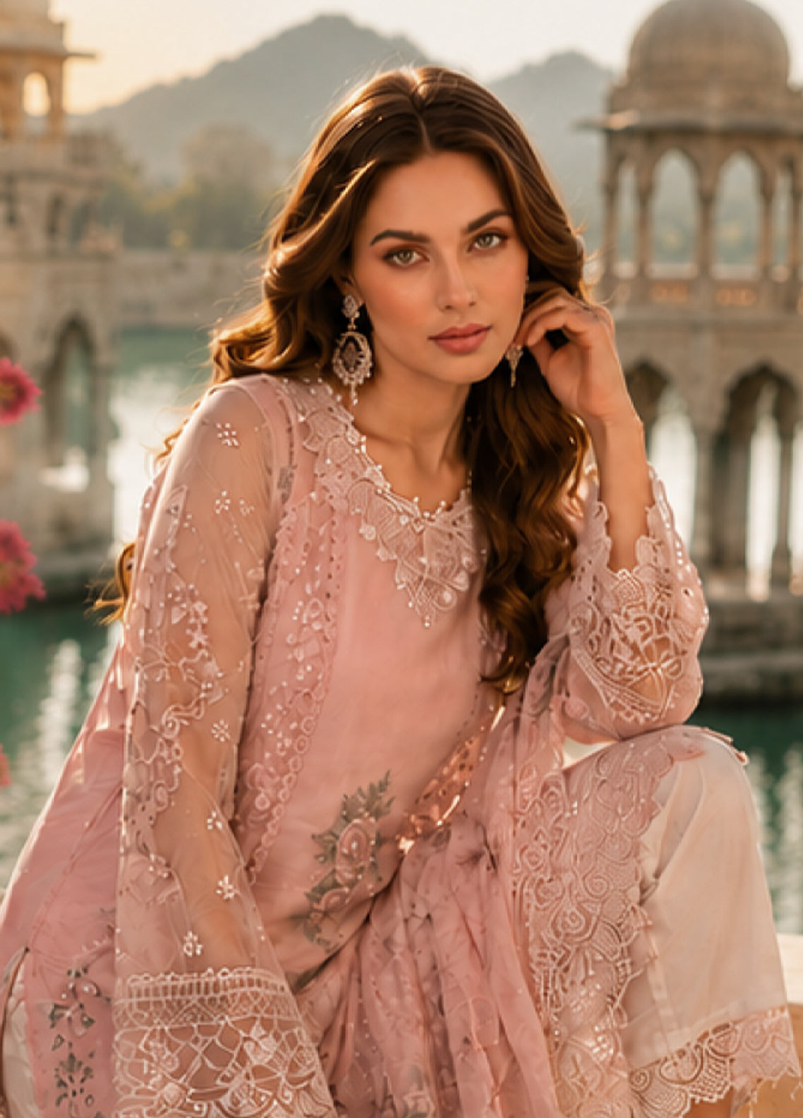 Noor By Saadia Asad Nooriyah Luxury Embroidered Chiffon 3 Piece Unstitched Suit NSA26NLEC D-02 STAIN ROSE Noor By Saadia Asad Nooriyah Luxury Embroidered Chiffon 3 Piece Unstitched Suit NSA26NLEC D-02 STAIN ROSE