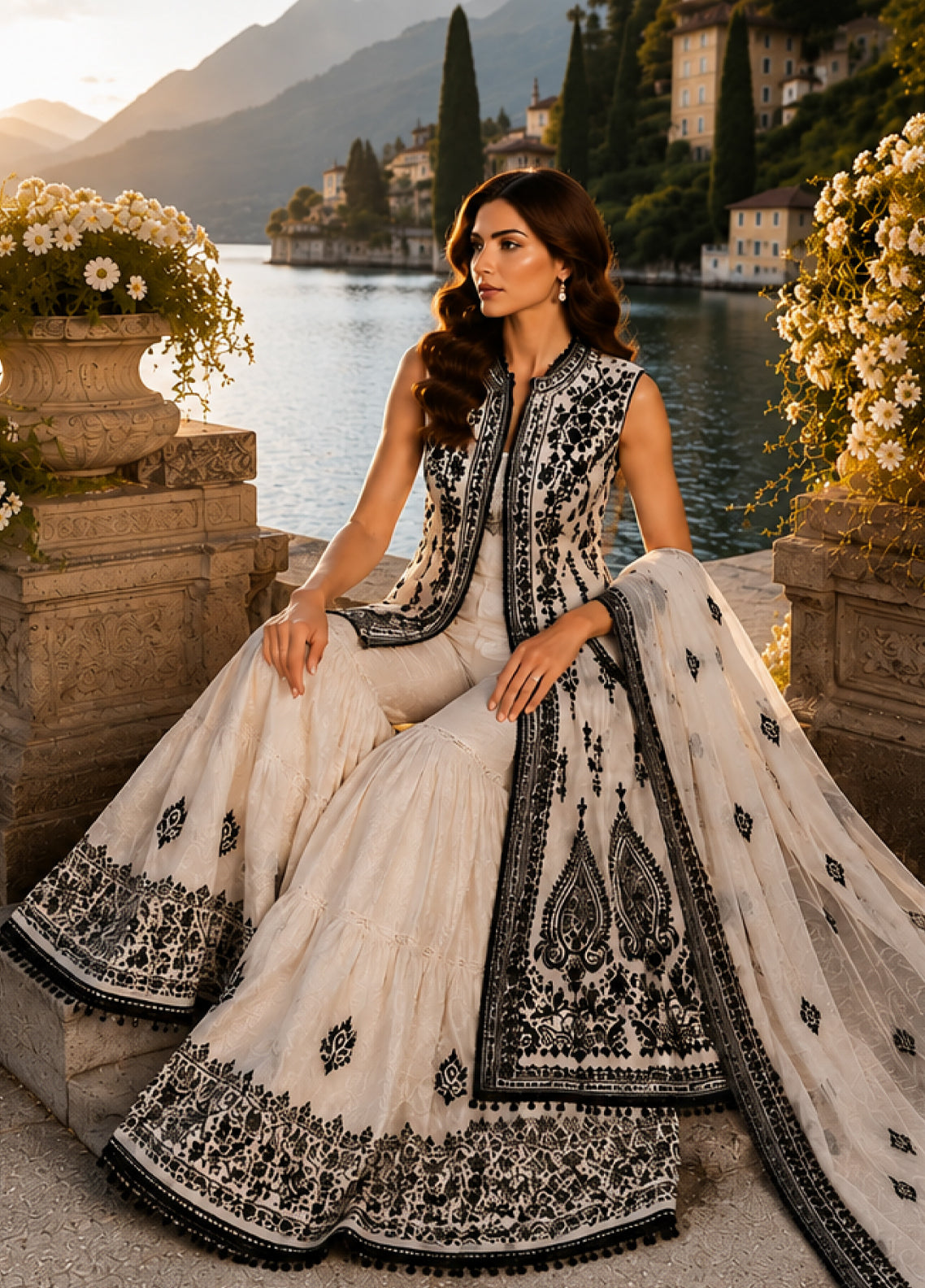 Noor By Saadia Asad Nooriyah Luxury Embroidered Chiffon 3 Piece Unstitched Suit NSA26NLEC D-04 MONOCHROME MUSE Noor By Saadia Asad Nooriyah Luxury Embroidered Chiffon 3 Piece Unstitched Suit NSA26NLEC D-04 MONOCHROME MUSE