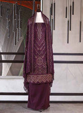 Oud By Royal Fashion Premium Embroidered Lawn Banarsi 3 Piece Unstitched Suit - RF25ZZOV51 OUD52 DARK PURPLE