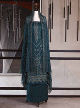 Oud By Royal Fashion Premium Embroidered Lawn Banarsi 3 Piece Unstitched Suit - RF25ZZOV51 OUD52 TEAL