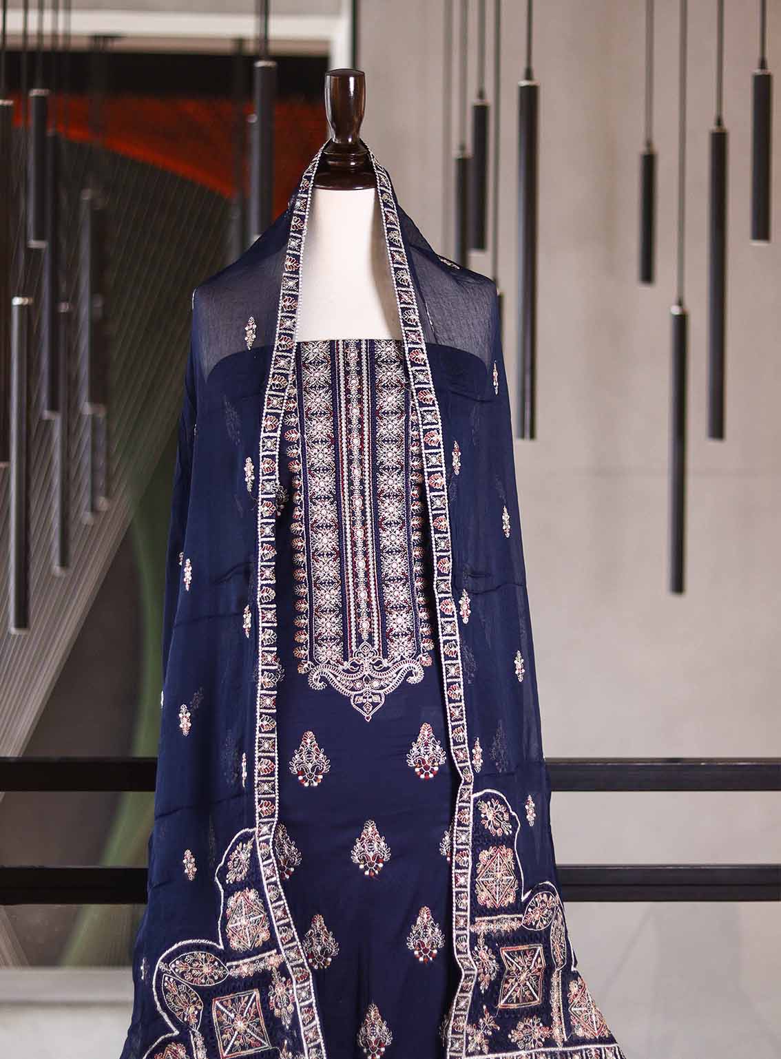 Oud By Royal Fashion Premium Embroidered Lawn Banarsi 3 Piece Unstitched Suit - RF25ZZOV51 OUD54 NAVY BLUE Oud By Royal Fashion Premium Embroidered Lawn Banarsi 3 Piece Unstitched Suit - RF25ZZOV51 OUD54 NAVY BLUE