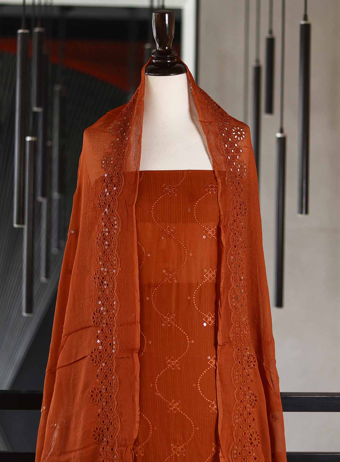 Oud By Royal Fashion Premium Embroidered Lawn Banarsi 3 Piece Unstitched Suit - RF25ZZOV51 OUD57 RUST Oud By Royal Fashion Premium Embroidered Lawn Banarsi 3 Piece Unstitched Suit - RF25ZZOV51 OUD57 RUST