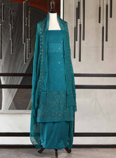 Oud By Royal Fashion Premium Embroidered Lawn Banarsi 3 Piece Unstitched Suit - RF25ZZOV51 OUD57 TEAL GREEN