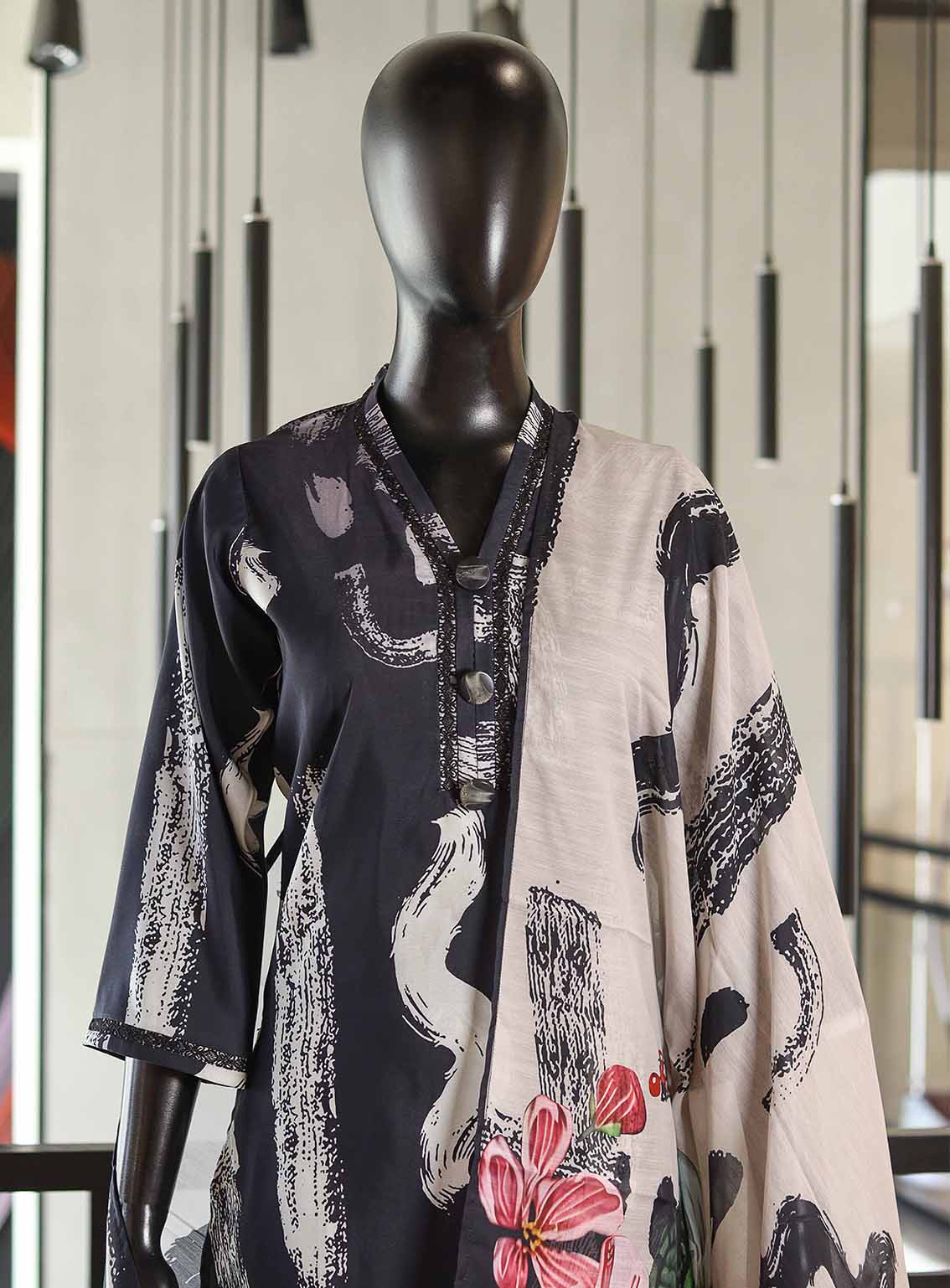 Paisley Khombi Embroidered Cambric Suits Stitched 3 Piece - KB25FP DG1 BLACK Paisley Khombi Embroidered Cambric Suits Stitched 3 Piece - KB25FP DG1 BLACK
