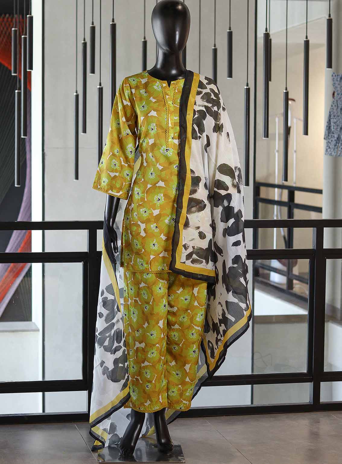 Paisley Khombi Embroidered Cambric Suits Stitched 3 Piece - KB25FP DG2 YELLOW Paisley Khombi Embroidered Cambric Suits Stitched 3 Piece - KB25FP DG2 YELLOW