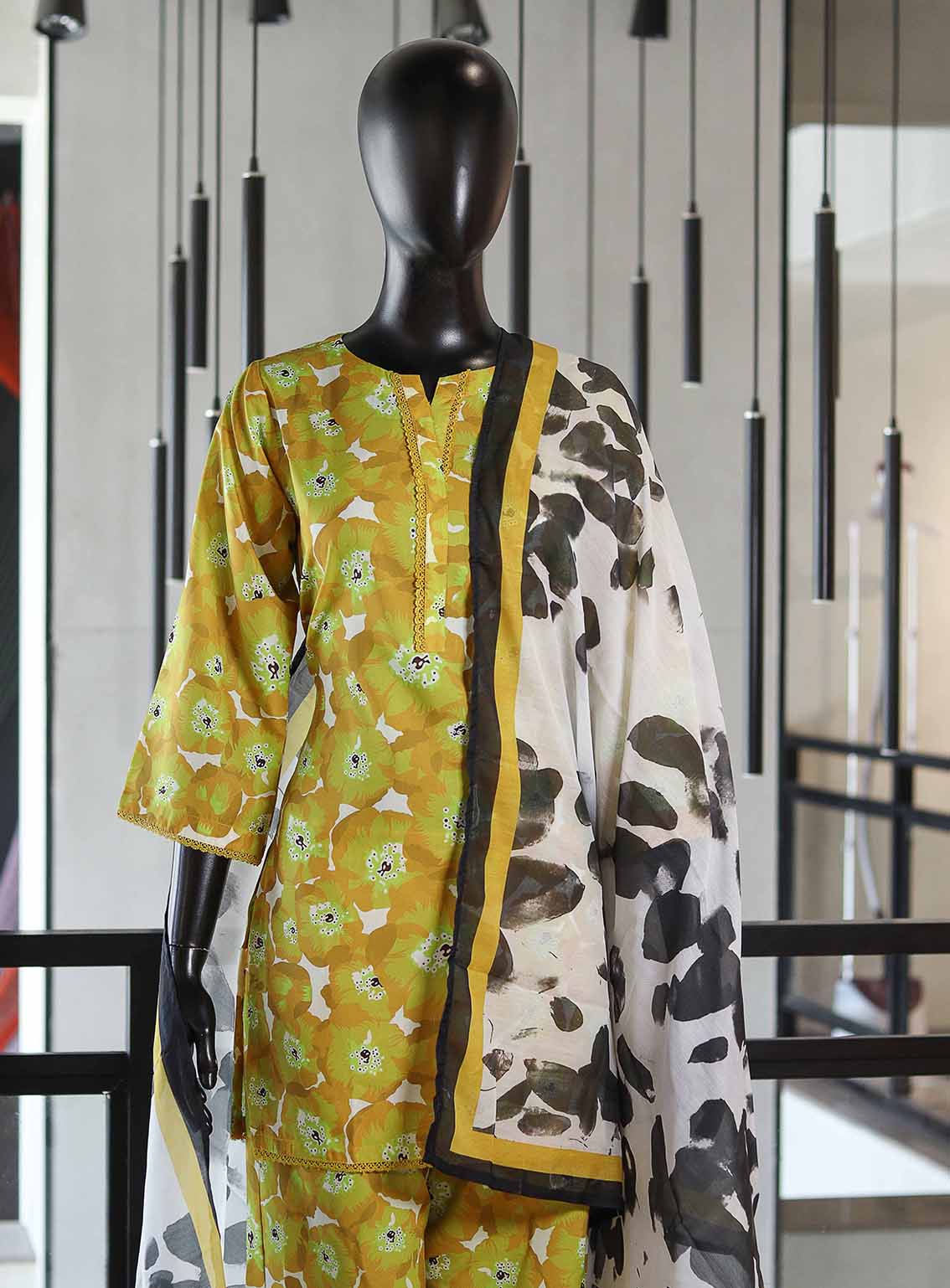 Paisley Khombi Embroidered Cambric Suits Stitched 3 Piece - KB25FP DG2 YELLOW Paisley Khombi Embroidered Cambric Suits Stitched 3 Piece - KB25FP DG2 YELLOW