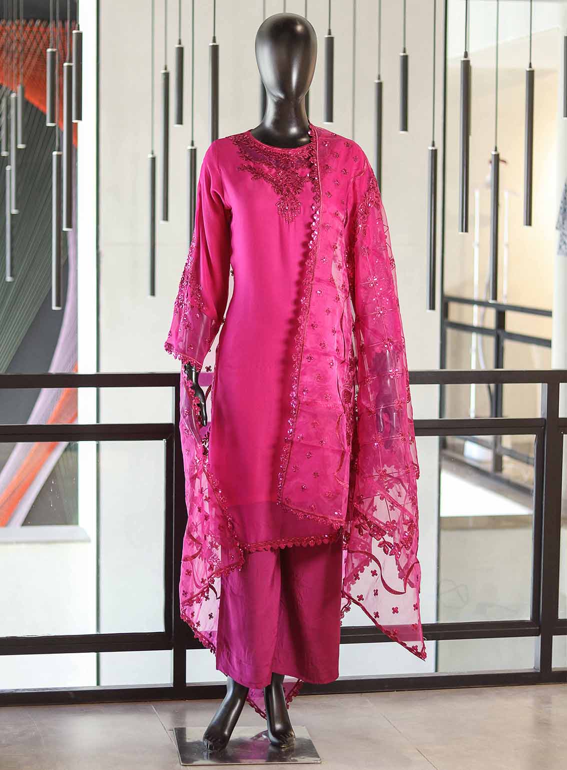 Paisley Khombi Embroidered Chiffon Suits Stitched 3 Piece - KB25FP 163 MAGENTA Paisley Khombi Embroidered Chiffon Suits Stitched 3 Piece - KB25FP 163 MAGENTA