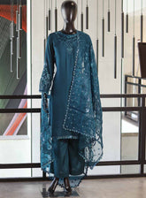 Paisley Khombi Embroidered Chiffon Suits Stitched 3 Piece - KB25FP 163 TEAL BLUE