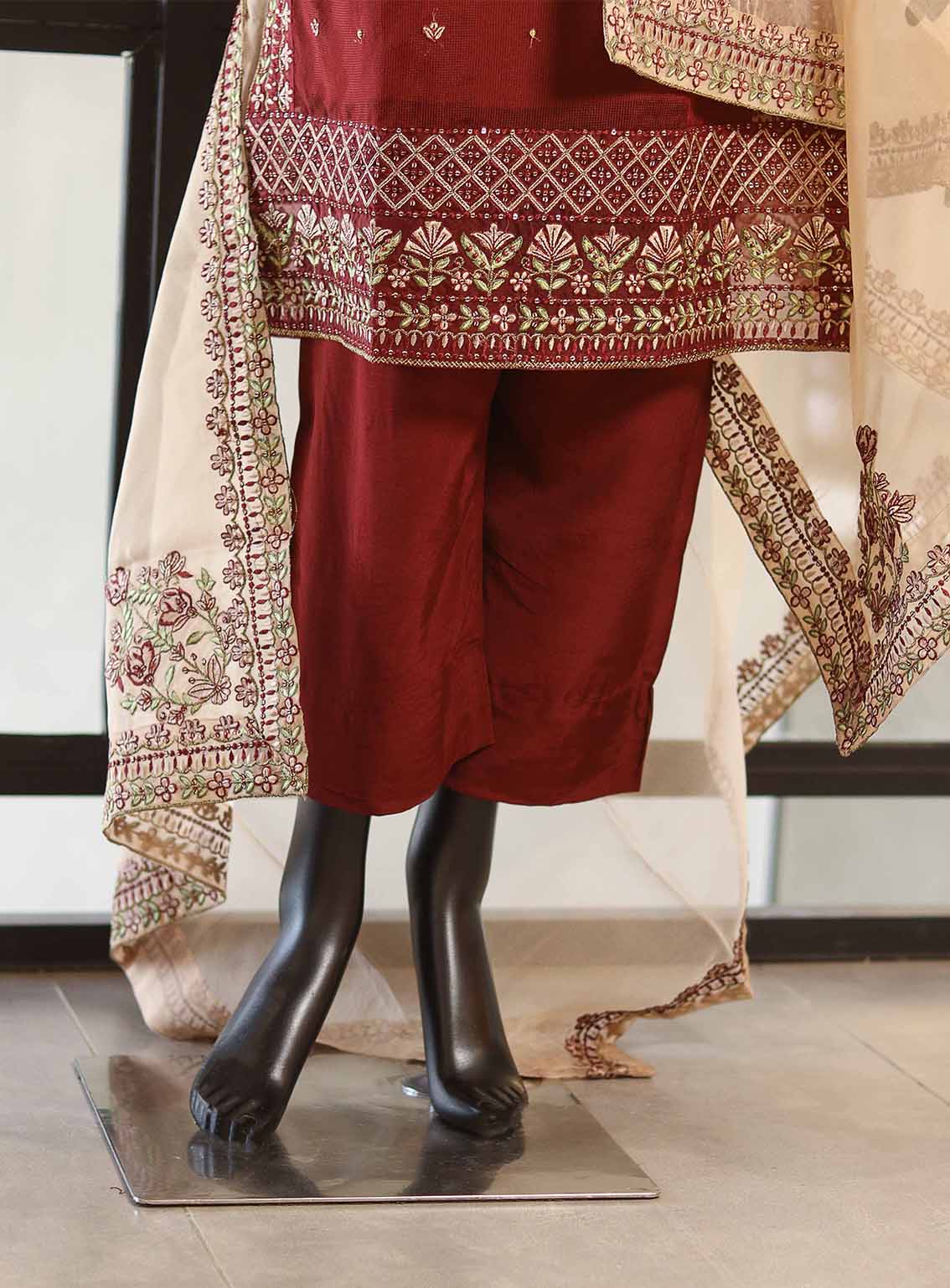 Paisley Khombi Embroidered Net Suits Stitched 3 Piece - KB25FP 170 MAROON Paisley Khombi Embroidered Net Suits Stitched 3 Piece - KB25FP 170 MAROON