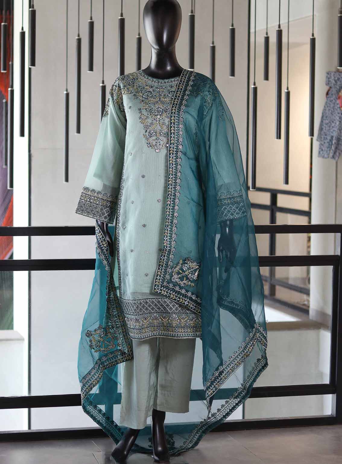Paisley Khombi Embroidered Net Suits Stitched 3 Piece - KB25FP 170 SEA GREEN Paisley Khombi Embroidered Net Suits Stitched 3 Piece - KB25FP 170 SEA GREEN