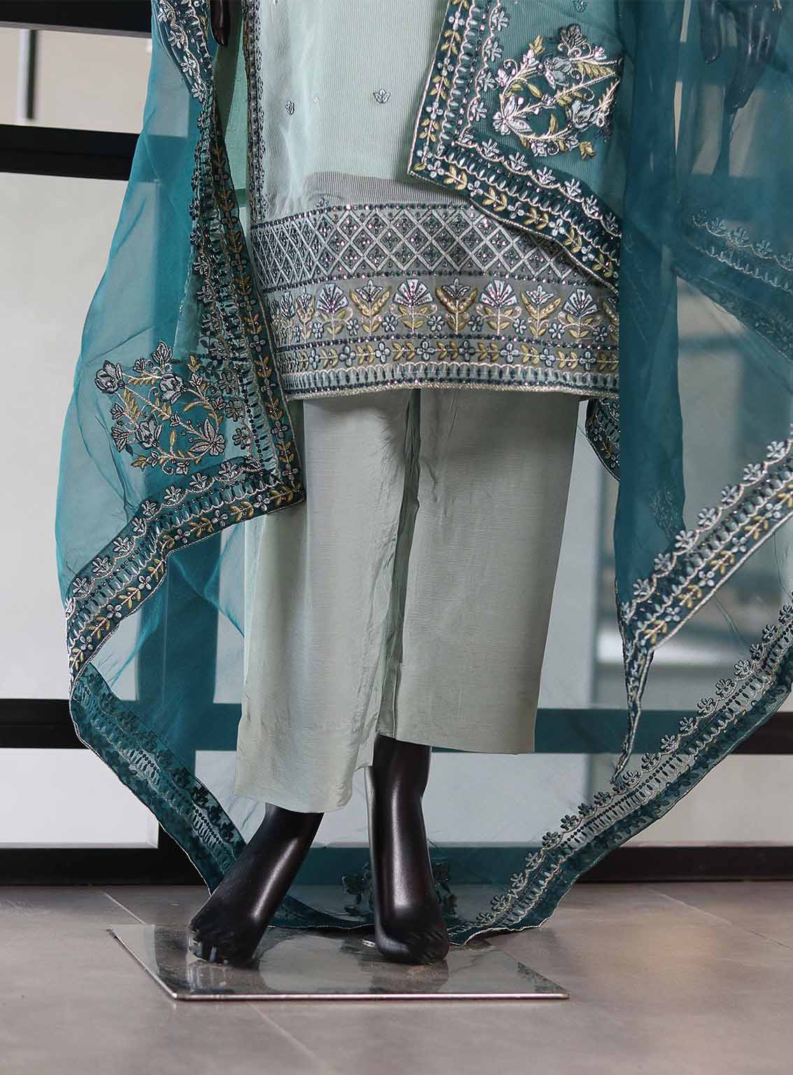 Paisley Khombi Embroidered Net Suits Stitched 3 Piece - KB25FP 170 SEA GREEN Paisley Khombi Embroidered Net Suits Stitched 3 Piece - KB25FP 170 SEA GREEN