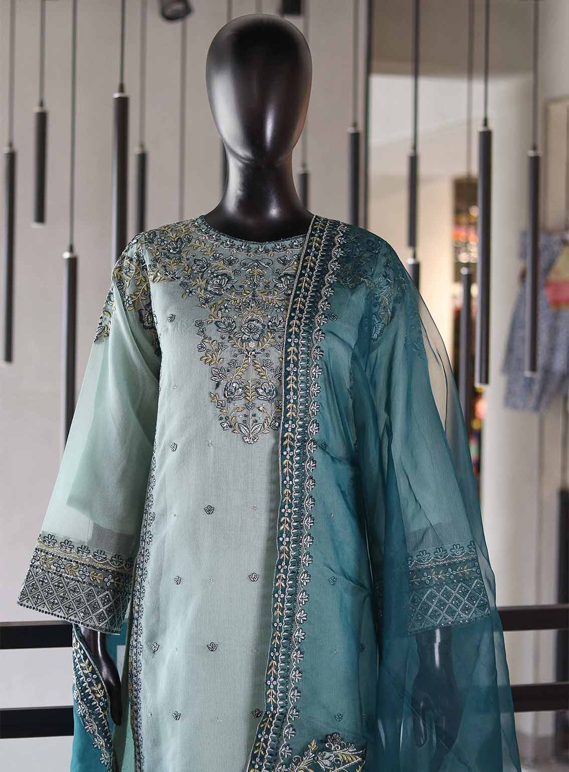 Paisley Khombi Embroidered Net Suits Stitched 3 Piece - KB25FP 170 SEA GREEN Paisley Khombi Embroidered Net Suits Stitched 3 Piece - KB25FP 170 SEA GREEN