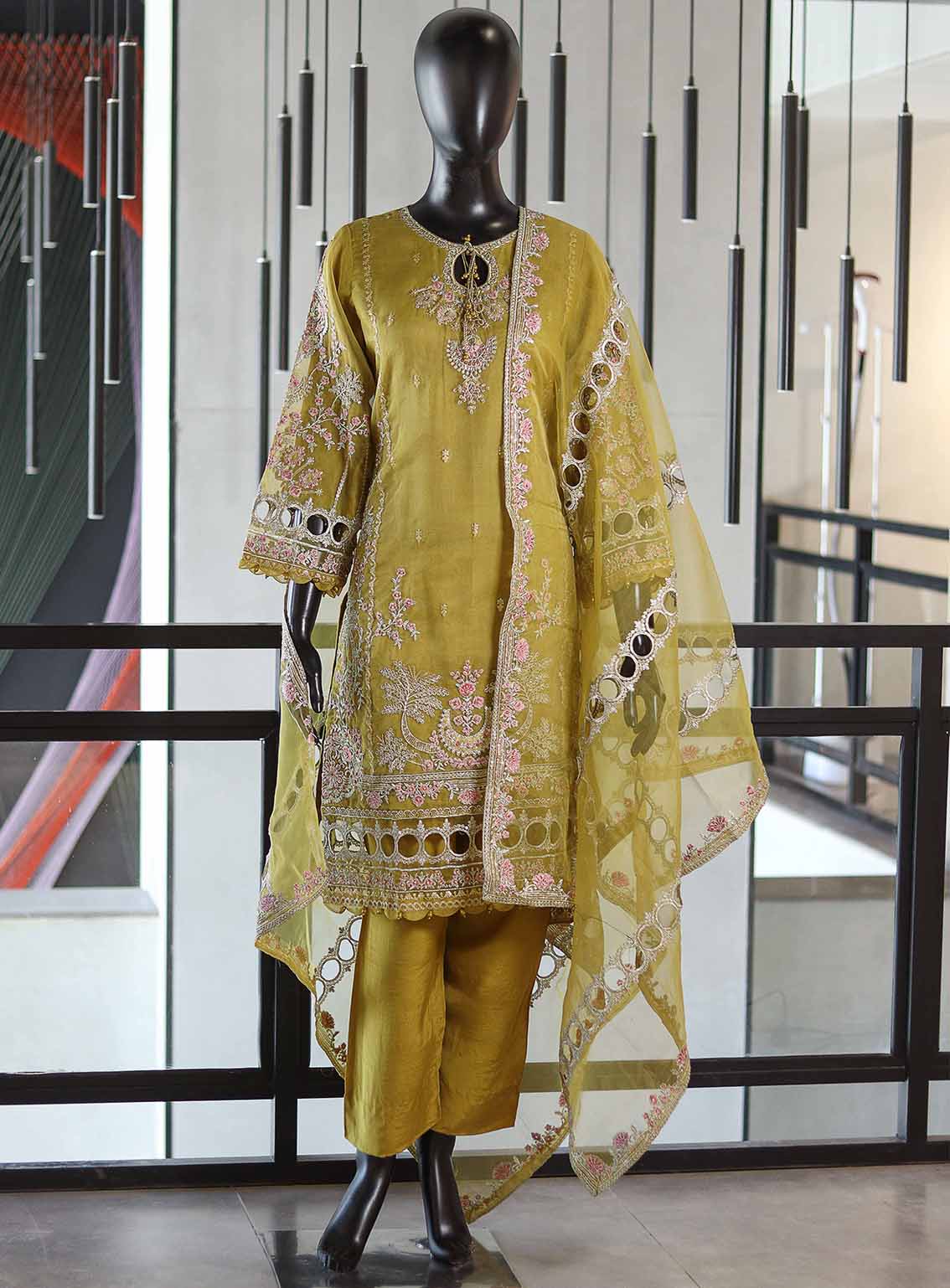 Paisley Khombi Embroidered Organza Suits Stitched 3 Piece - KB25FP 141 MUSTARD Paisley Khombi Embroidered Organza Suits Stitched 3 Piece - KB25FP 141 MUSTARD