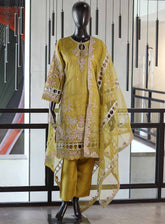 Paisley Khombi Embroidered Organza Suits Stitched 3 Piece - KB25FP 141 MUSTARD