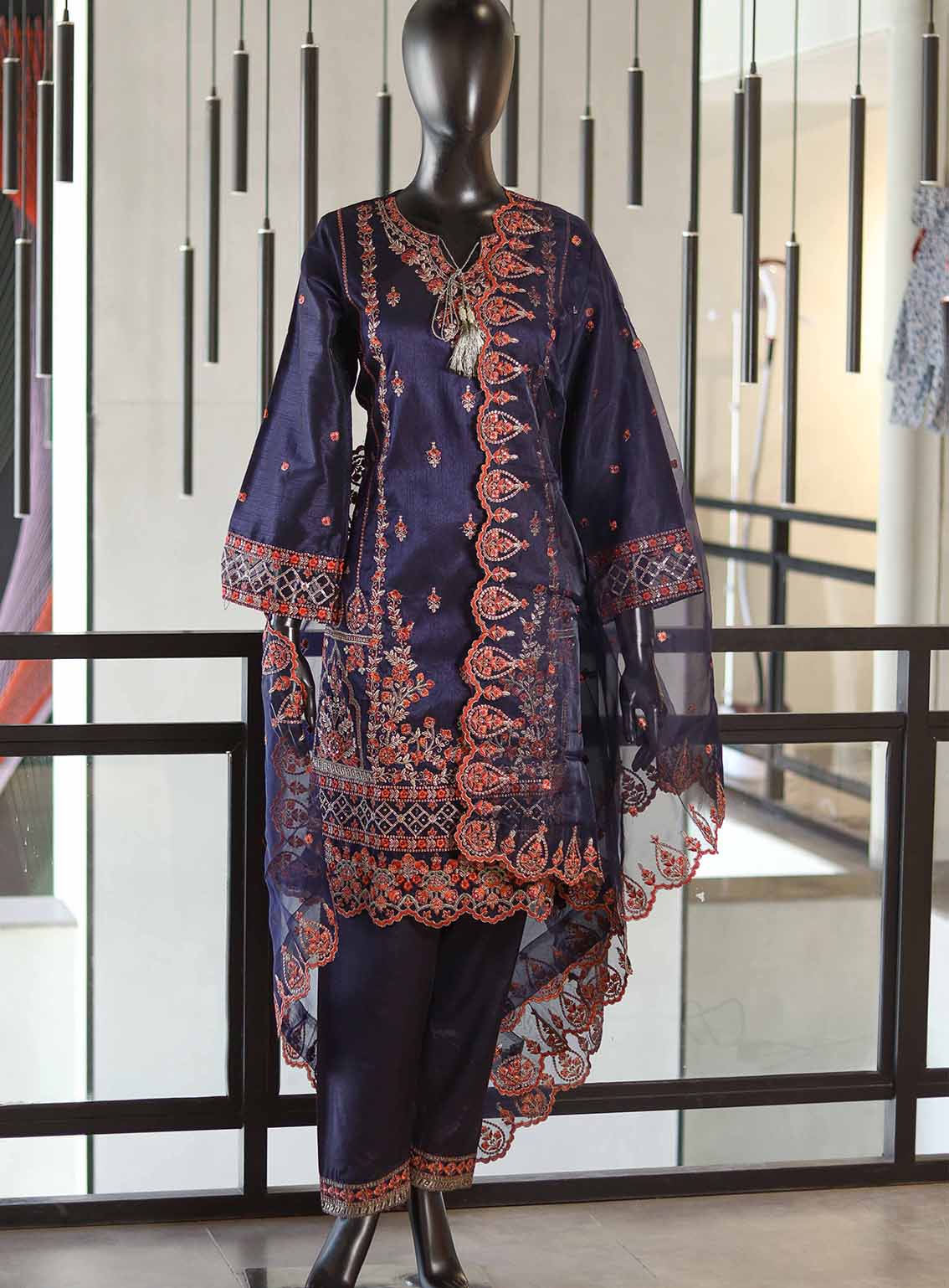 Paisley Khombi Embroidered Raw Silk Suits Stitched 3 Piece - KB25FP 003 NAVY BLUE Paisley Khombi Embroidered Raw Silk Suits Stitched 3 Piece - KB25FP 003 NAVY BLUE