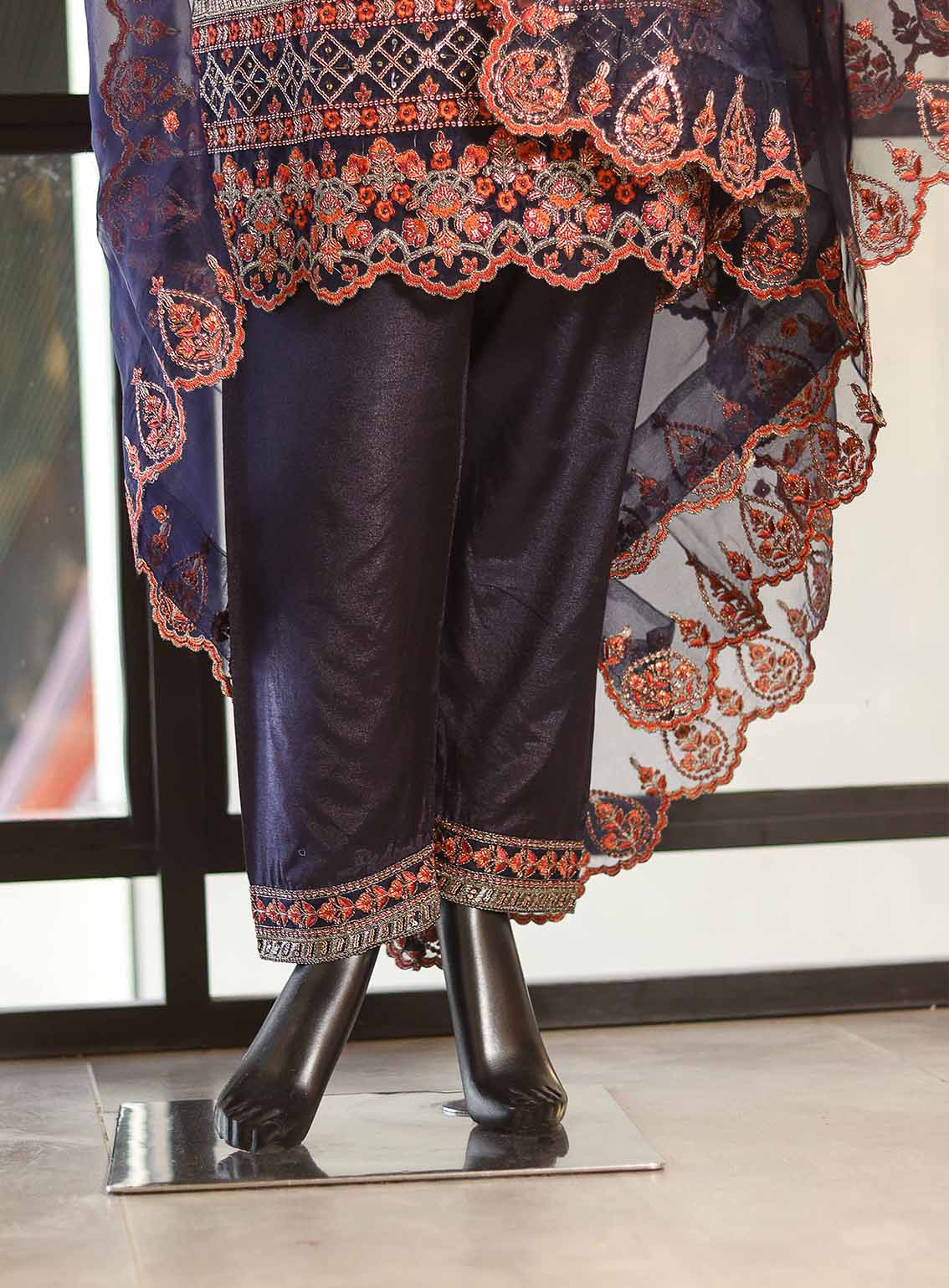 Paisley Khombi Embroidered Raw Silk Suits Stitched 3 Piece - KB25FP 003 NAVY BLUE Paisley Khombi Embroidered Raw Silk Suits Stitched 3 Piece - KB25FP 003 NAVY BLUE