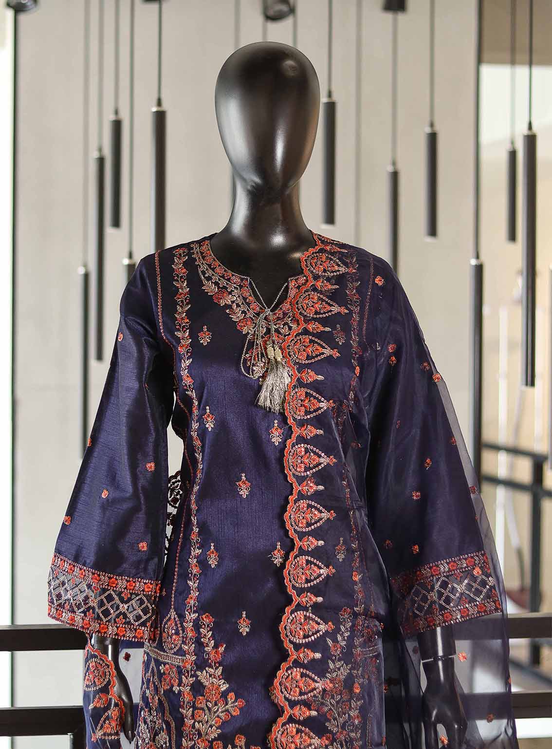 Paisley Khombi Embroidered Raw Silk Suits Stitched 3 Piece - KB25FP 003 NAVY BLUE Paisley Khombi Embroidered Raw Silk Suits Stitched 3 Piece - KB25FP 003 NAVY BLUE