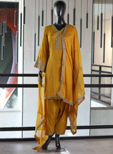 Paisley Khombi Embroidered Raw Silk Suits Stitched 3 Piece - KB25FP 168 MUSTARD