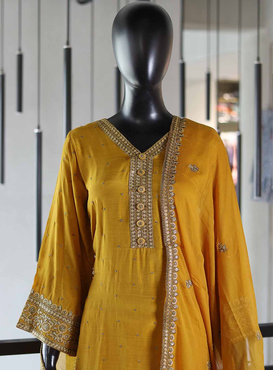 Paisley Khombi Embroidered Raw Silk Suits Stitched 3 Piece - KB25FP 168 MUSTARD Paisley Khombi Embroidered Raw Silk Suits Stitched 3 Piece - KB25FP 168 MUSTARD