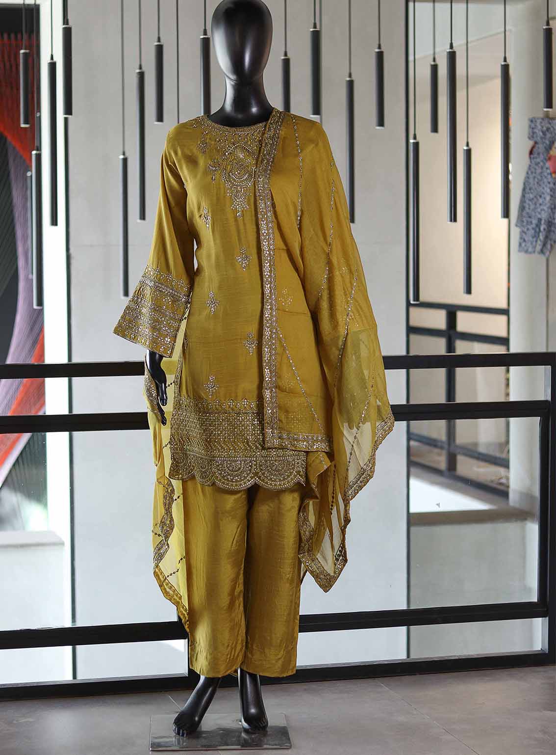 Paisley Khombi Embroidered Raw Silk Suits Stitched 3 Piece - KB25FP 174 GOLDEN Paisley Khombi Embroidered Raw Silk Suits Stitched 3 Piece - KB25FP 174 GOLDEN