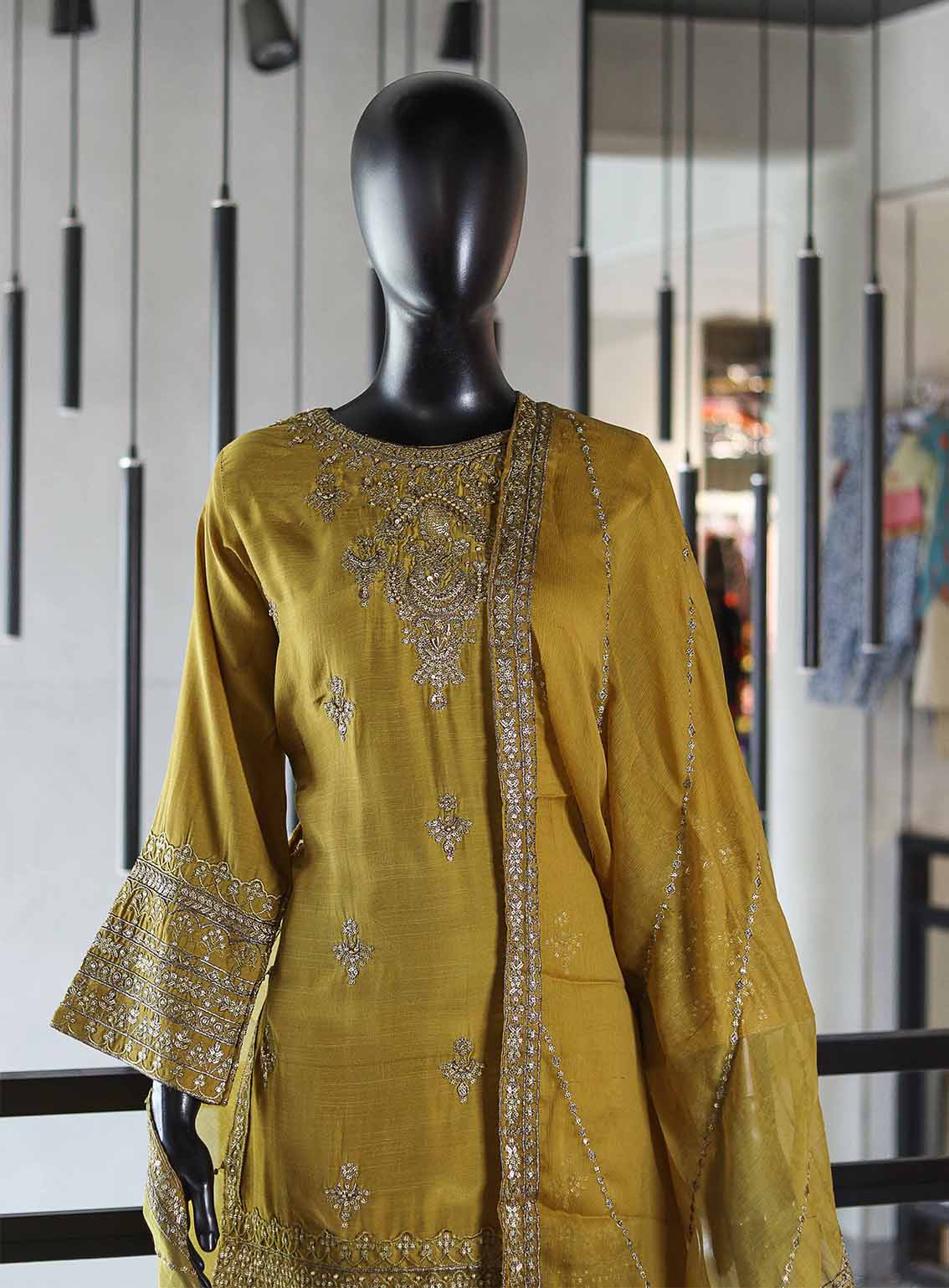 Paisley Khombi Embroidered Raw Silk Suits Stitched 3 Piece - KB25FP 174 GOLDEN Paisley Khombi Embroidered Raw Silk Suits Stitched 3 Piece - KB25FP 174 GOLDEN