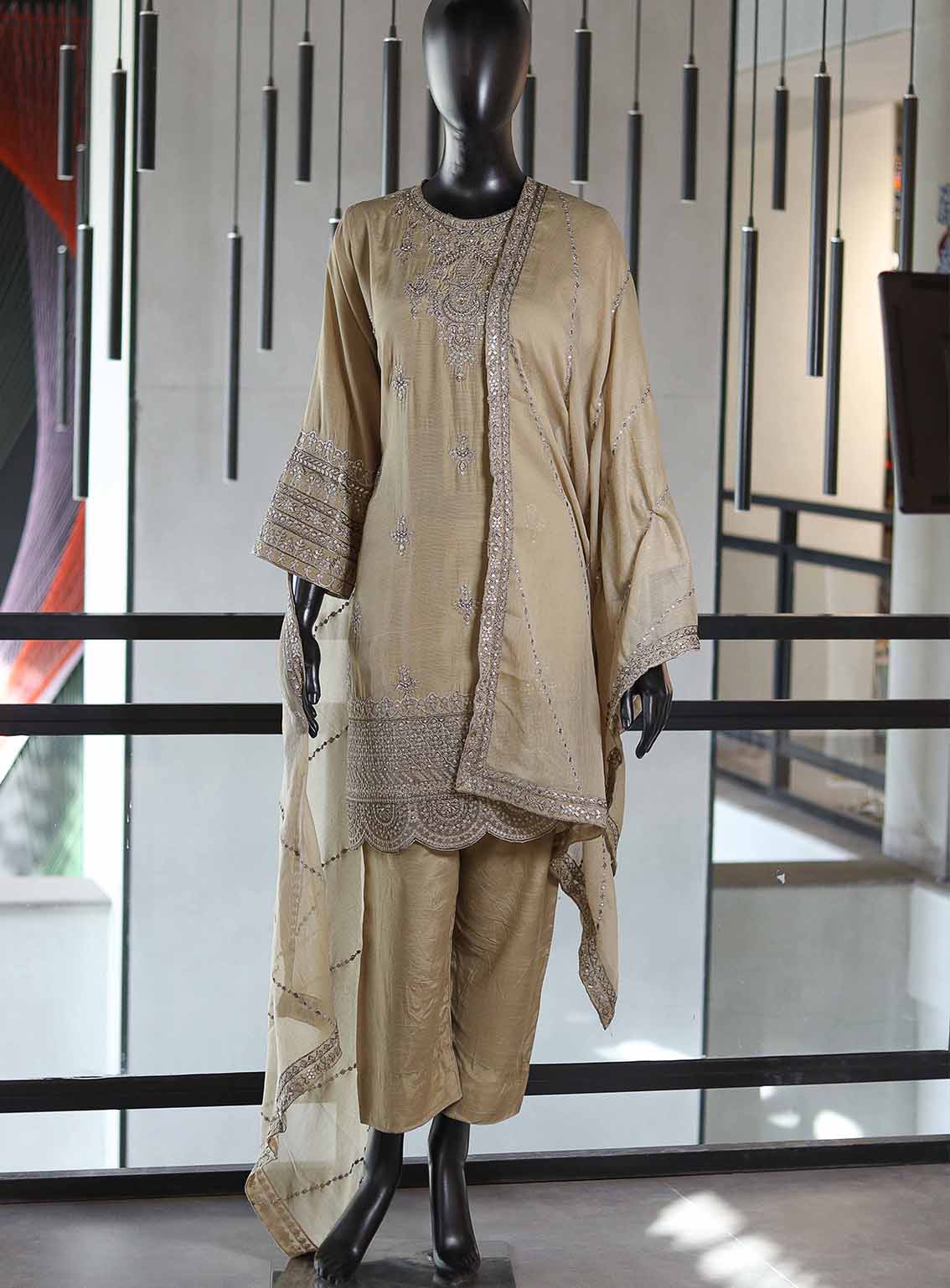 Paisley Khombi Embroidered Raw Silk Suits Stitched 3 Piece - KB25FP 174 TORTOISE Paisley Khombi Embroidered Raw Silk Suits Stitched 3 Piece - KB25FP 174 TORTOISE