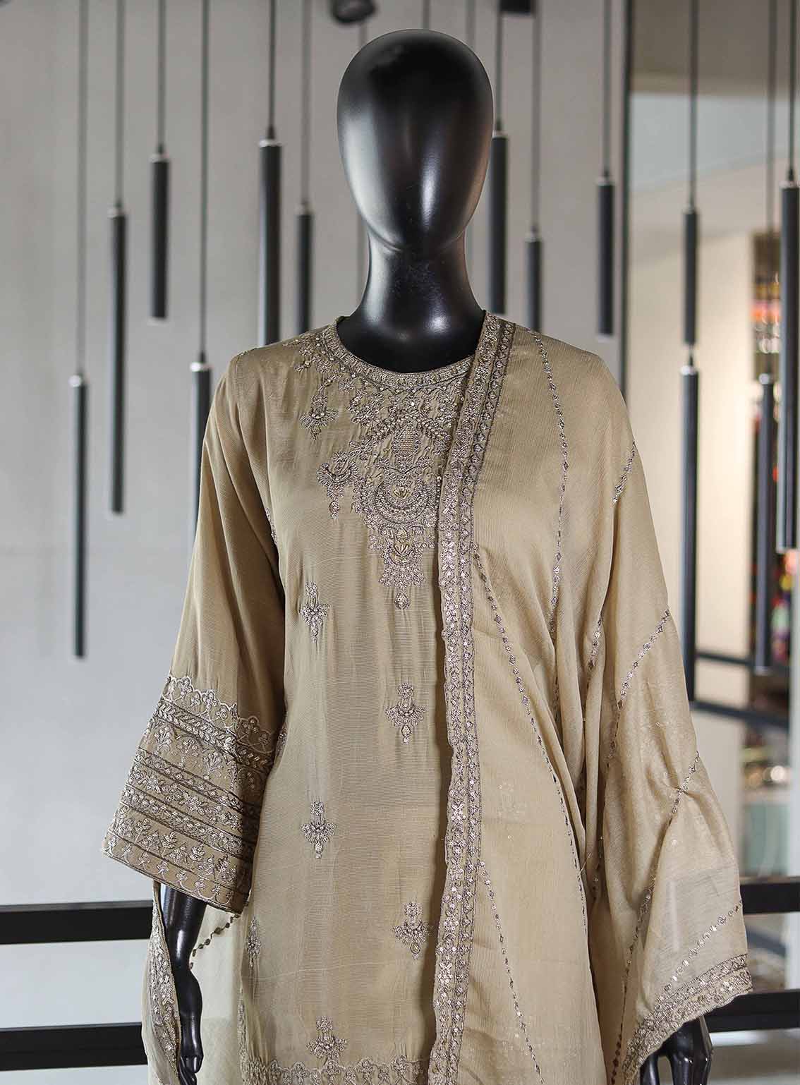 Paisley Khombi Embroidered Raw Silk Suits Stitched 3 Piece - KB25FP 174 TORTOISE Paisley Khombi Embroidered Raw Silk Suits Stitched 3 Piece - KB25FP 174 TORTOISE