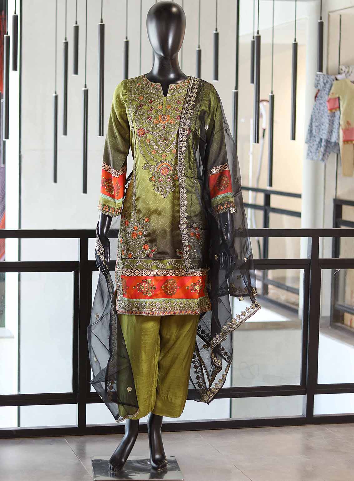 Paisley Khombi Printed Silk Suits Stitched 3 Piece - KB25FP 001 MEHINDI Paisley Khombi Printed Silk Suits Stitched 3 Piece - KB25FP 001 MEHINDI