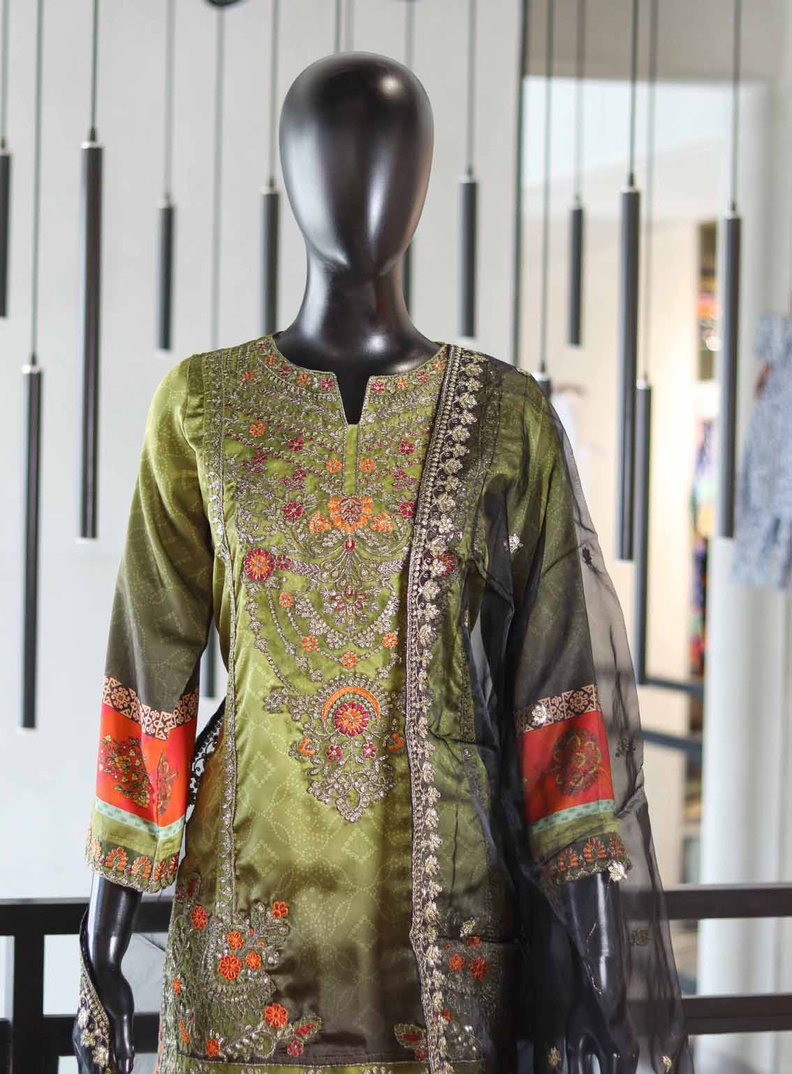 Paisley Khombi Printed Silk Suits Stitched 3 Piece - KB25FP 001 MEHINDI Paisley Khombi Printed Silk Suits Stitched 3 Piece - KB25FP 001 MEHINDI