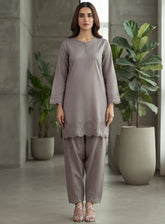 Paisley Khombi Solid Embroidered Cotton 2 Piece Stitched Shirt Trouser KB26SEC D-P-14-GY