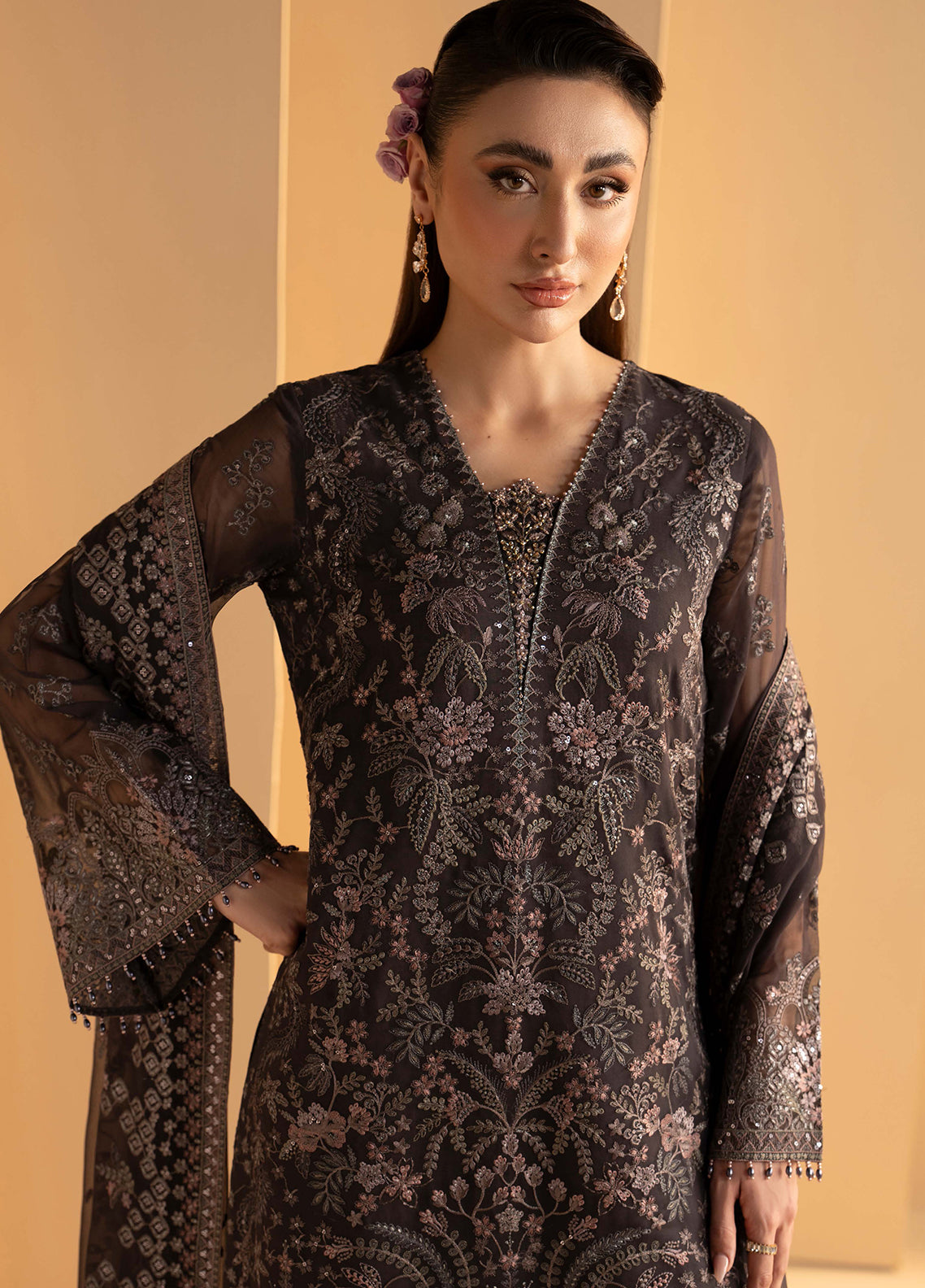 Purkashish By Lavish Premium Luxury Embroidered Chiffon 3 Piece Unstitched Suit LP26PC D-PK-05 COCO NOIR Purkashish By Lavish Premium Luxury Embroidered Chiffon 3 Piece Unstitched Suit LP26PC D-PK-05 COCO NOIR