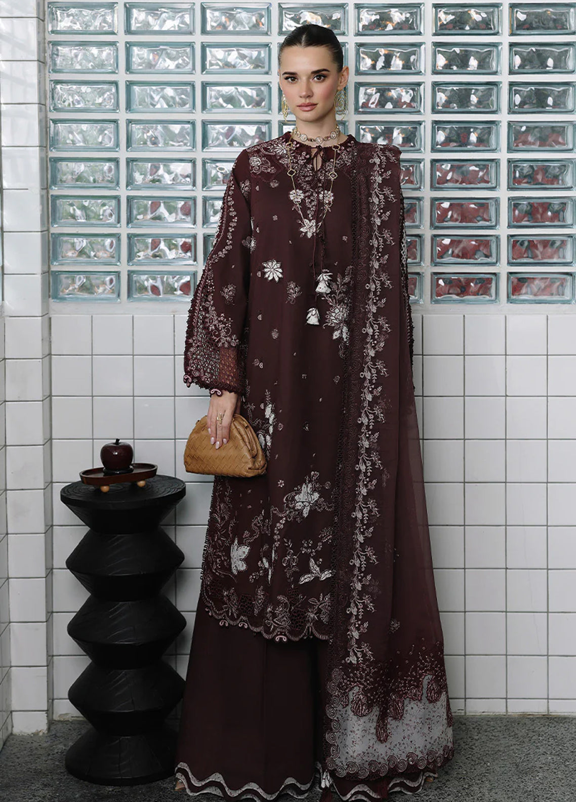 Qalamkar Luxury Chikankari Lawn 3 Piece Unstitched Suit QLM26CEE D-01 ESHAL Qalamkar Luxury Chikankari Lawn 3 Piece Unstitched Suit QLM26CEE D-01 ESHAL