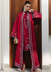 Qalamkar Luxury Chikankari Lawn 3 Piece Unstitched Suit QLM26CEE D-03 RUBY