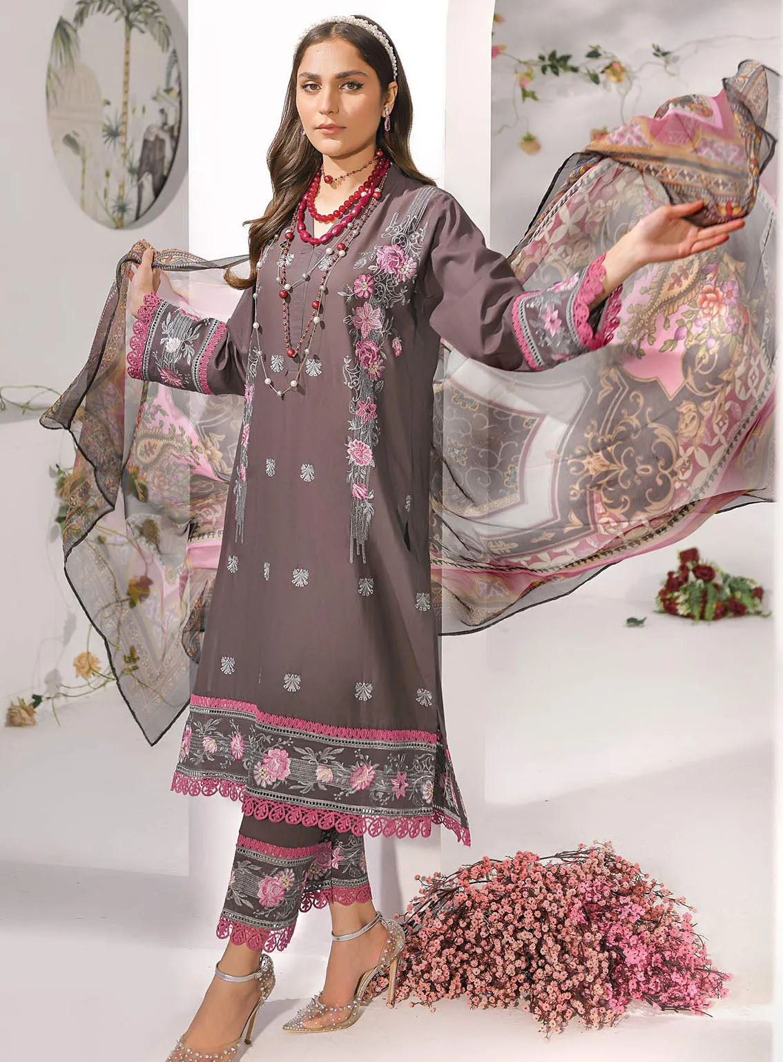 Qasr-e-Zebaish By Addee Embroidered Lawn Suits Stitched 3 Piece - AD24QZ SM-040 Qasr-e-Zebaish By Addee Embroidered Lawn Suits Stitched 3 Piece - AD24QZ SM-040