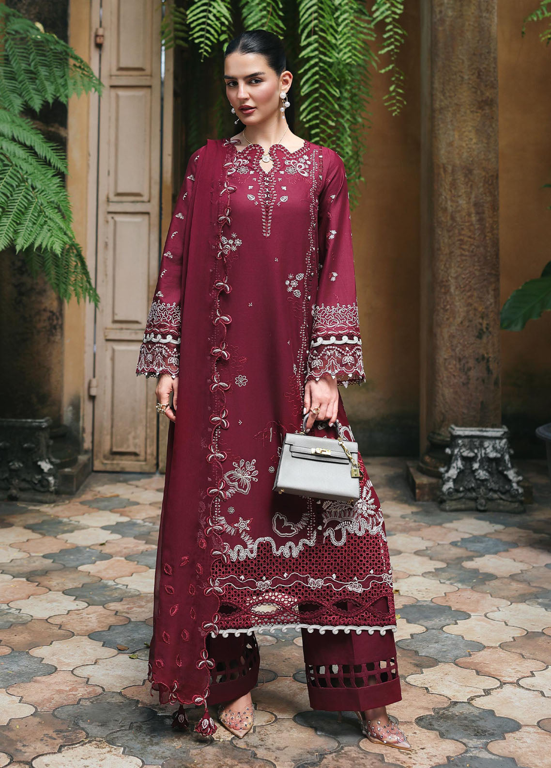Qline by Qalamkar Embroidered Chikankari Lawn 3 Piece Unstitched Suit QLM26QL RP-12 GARNET Qline by Qalamkar Embroidered Chikankari Lawn 3 Piece Unstitched Suit QLM26QL RP-12 GARNET
