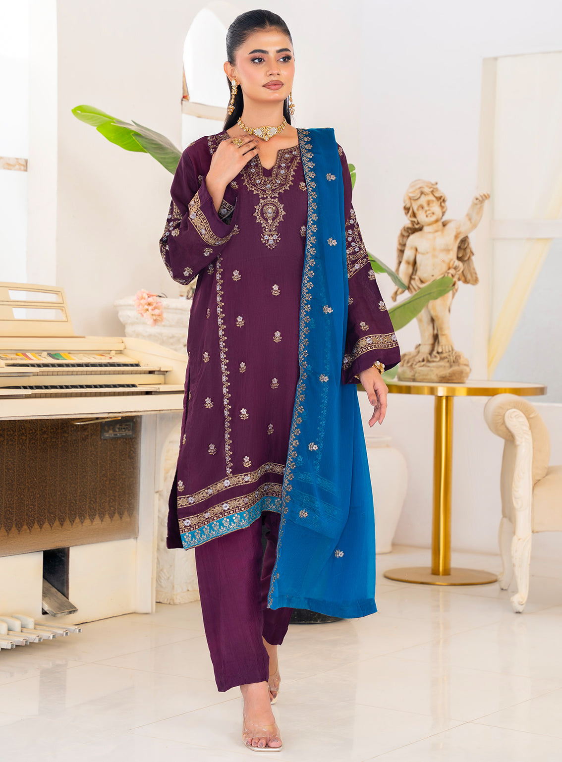 Raad Luxury Embroidered Raw Silk 3 Piece Stitched Suit RD24LEF RA-19 MG ZARQAA BAHAR Raad Luxury Embroidered Raw Silk 3 Piece Stitched Suit RD24LEF RA-19 MG ZARQAA BAHAR