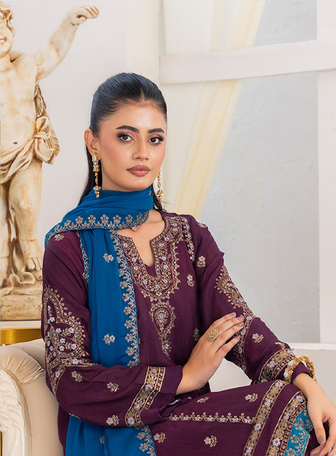 Raad Luxury Embroidered Raw Silk 3 Piece Stitched Suit RD24LEF RA-19 MG ZARQAA BAHAR Raad Luxury Embroidered Raw Silk 3 Piece Stitched Suit RD24LEF RA-19 MG ZARQAA BAHAR