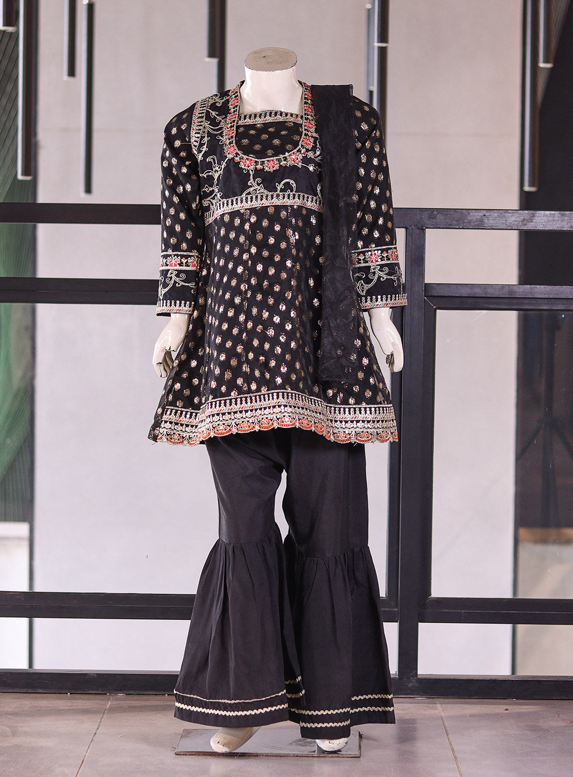 Raad Fancy Embroidered Chiffon Girls 3 Piece Stitched Suit RA26KG D-RK-04-BK Raad Fancy Embroidered Chiffon Girls 3 Piece Stitched Suit RA26KG D-RK-04-BK